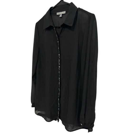 My Collection Medium Black Sheer Long Sleeve Embellished Button-Up Blouse - Picture 3 of 9